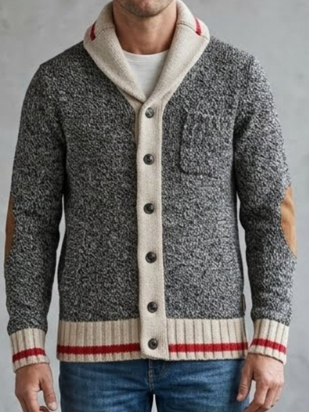 Roots Canada Wool Blend Elbow Patch Cardigan Button Varsity Sweater Men's XS